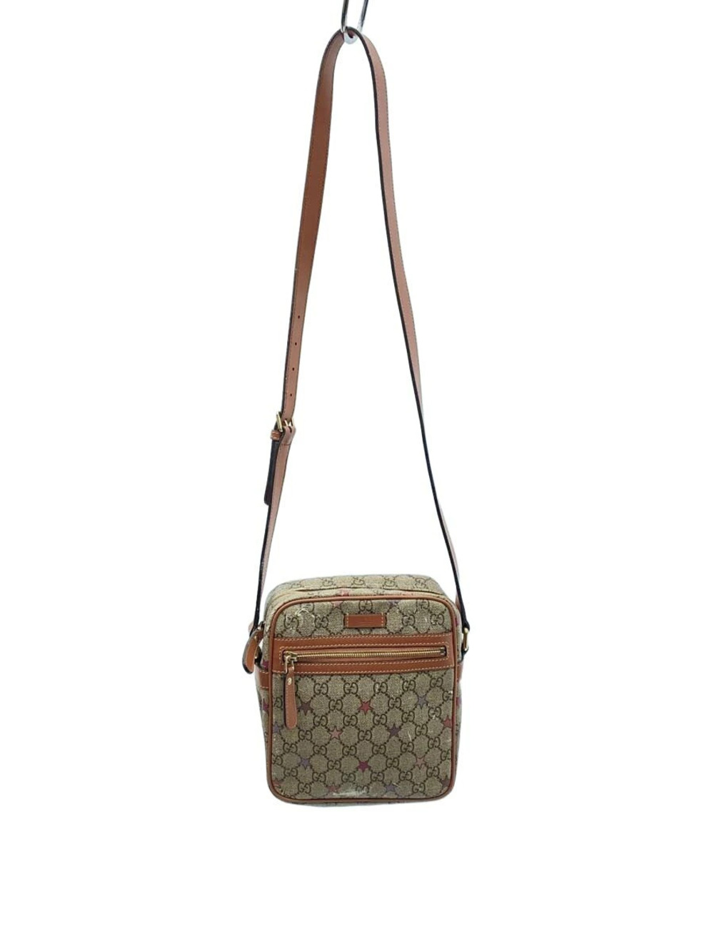 Gucci GG monogram canvas messenger crossbody bag brown leather